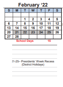 District School Academic Calendar for Vista High (alt) for February 2022