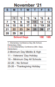 District School Academic Calendar for Ohlone Elementary for November 2021