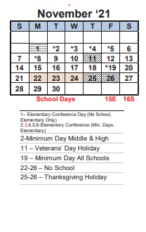 District School Academic Calendar for Transition Learning Center for November 2021