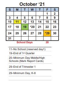 District School Academic Calendar for Vista High (alt) for October 2021