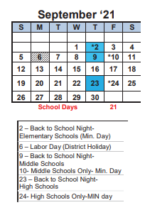 District School Academic Calendar for Adams Middle for September 2021