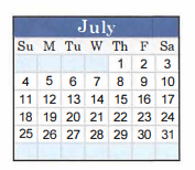 District School Academic Calendar for Hardin Co Alter Ed for July 2021