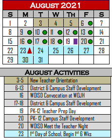 District School Academic Calendar for Kennedy El for August 2021