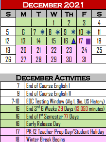 District School Academic Calendar for Kennedy El for December 2021