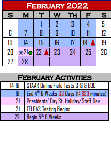 District School Academic Calendar for West Oso Isd Jjaep for February 2022