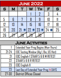 District School Academic Calendar for Kennedy El for June 2022