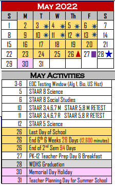 District School Academic Calendar for West Oso Elementary School for May 2022