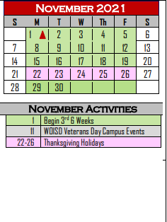 District School Academic Calendar for West Oso Junior High School for November 2021