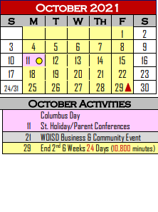 District School Academic Calendar for West Oso Junior High School for October 2021