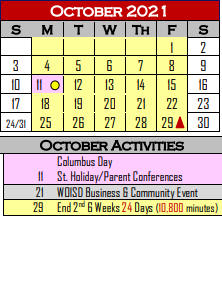 District School Academic Calendar for Kennedy El for October 2021