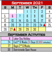 District School Academic Calendar for West Oso Isd Jjaep for September 2021