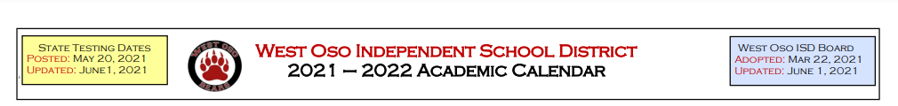 District School Academic Calendar for West Oso Junior High School