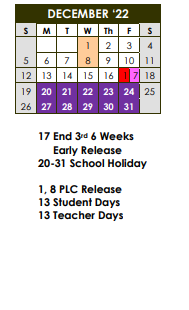 District School Academic Calendar for West Sabine Elementary for December 2021