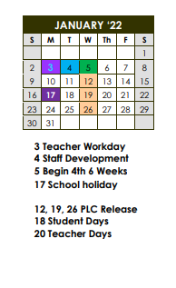 District School Academic Calendar for West Sabine Elementary for January 2022