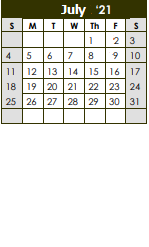 District School Academic Calendar for West Sabine High School for July 2021