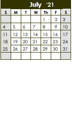 District School Academic Calendar for West Sabine Elementary for July 2021