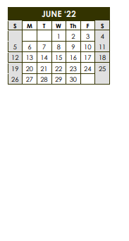 District School Academic Calendar for West Sabine High School for June 2022