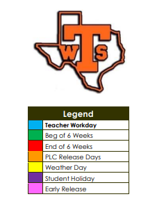 District School Academic Calendar Legend for West Sabine High School