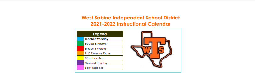 District School Academic Calendar for West Sabine Elementary