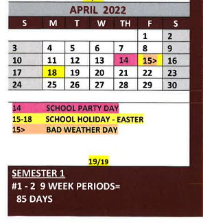 District School Academic Calendar for White Oak Intermediate for April 2022