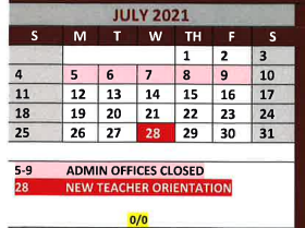 District School Academic Calendar for White Oak Intermediate for July 2021