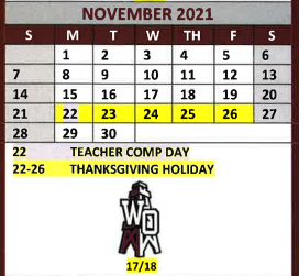 District School Academic Calendar for White Oak Intermediate for November 2021