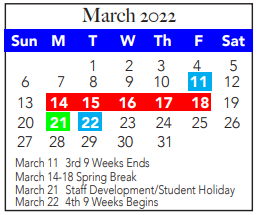 District School Academic Calendar for Liberty El for March 2022