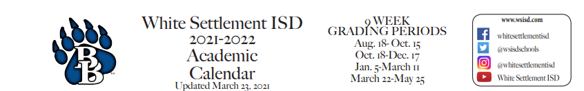 District School Academic Calendar for Tarrant Co J J A E P