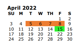 District School Academic Calendar for Whitehouse Isd - Jjaep for April 2022