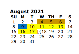 District School Academic Calendar for Whitehouse Isd - Jjaep for August 2021