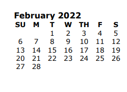 District School Academic Calendar for Whitehouse Isd - Jjaep for February 2022