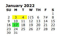 District School Academic Calendar for Whitehouse Isd - Jjaep for January 2022