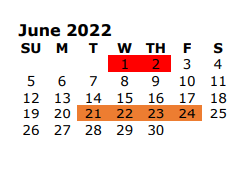 District School Academic Calendar for Whitehouse Isd - Jjaep for June 2022