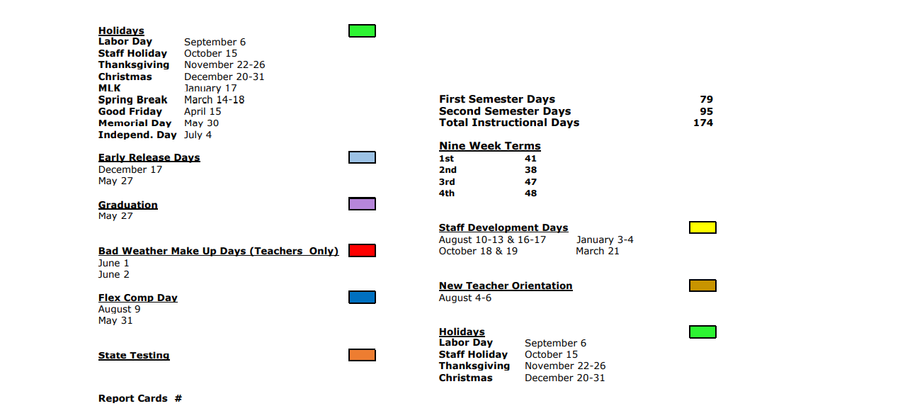 District School Academic Calendar Key for Holloway Middle School