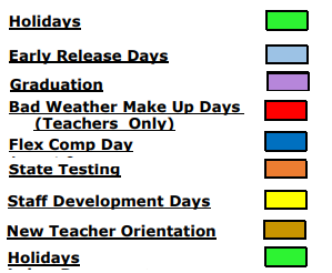 District School Academic Calendar Legend for Whitehouse Junior High