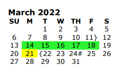 District School Academic Calendar for Brown Elementary for March 2022