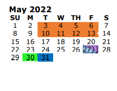 District School Academic Calendar for Whitehouse Isd - Jjaep for May 2022