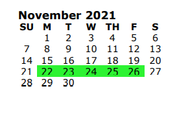 District School Academic Calendar for Whitehouse Junior High for November 2021