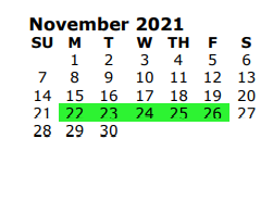 District School Academic Calendar for Holloway Middle School for November 2021