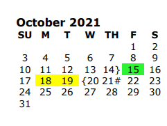District School Academic Calendar for Cain El for October 2021