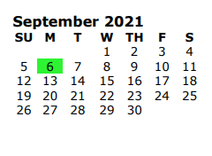 District School Academic Calendar for Cain El for September 2021