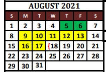 District School Academic Calendar for Hayes Primary School for August 2021