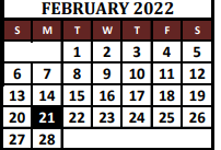 District School Academic Calendar for Hayes Primary School for February 2022