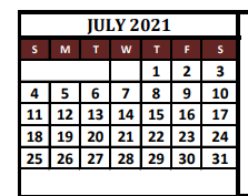 District School Academic Calendar for Hayes Primary School for July 2021