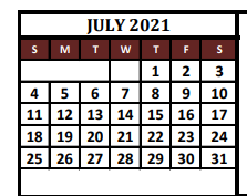 District School Academic Calendar for Grayson Co J J A E P for July 2021