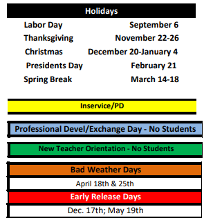District School Academic Calendar Legend for Whitesboro Intermediate