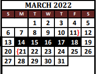 District School Academic Calendar for Hayes Primary School for March 2022
