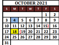 District School Academic Calendar for Grayson Co J J A E P for October 2021
