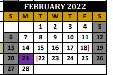 District School Academic Calendar for Whitewright Daep for February 2022