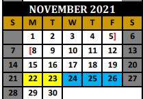 District School Academic Calendar for Whitewright Middle for November 2021